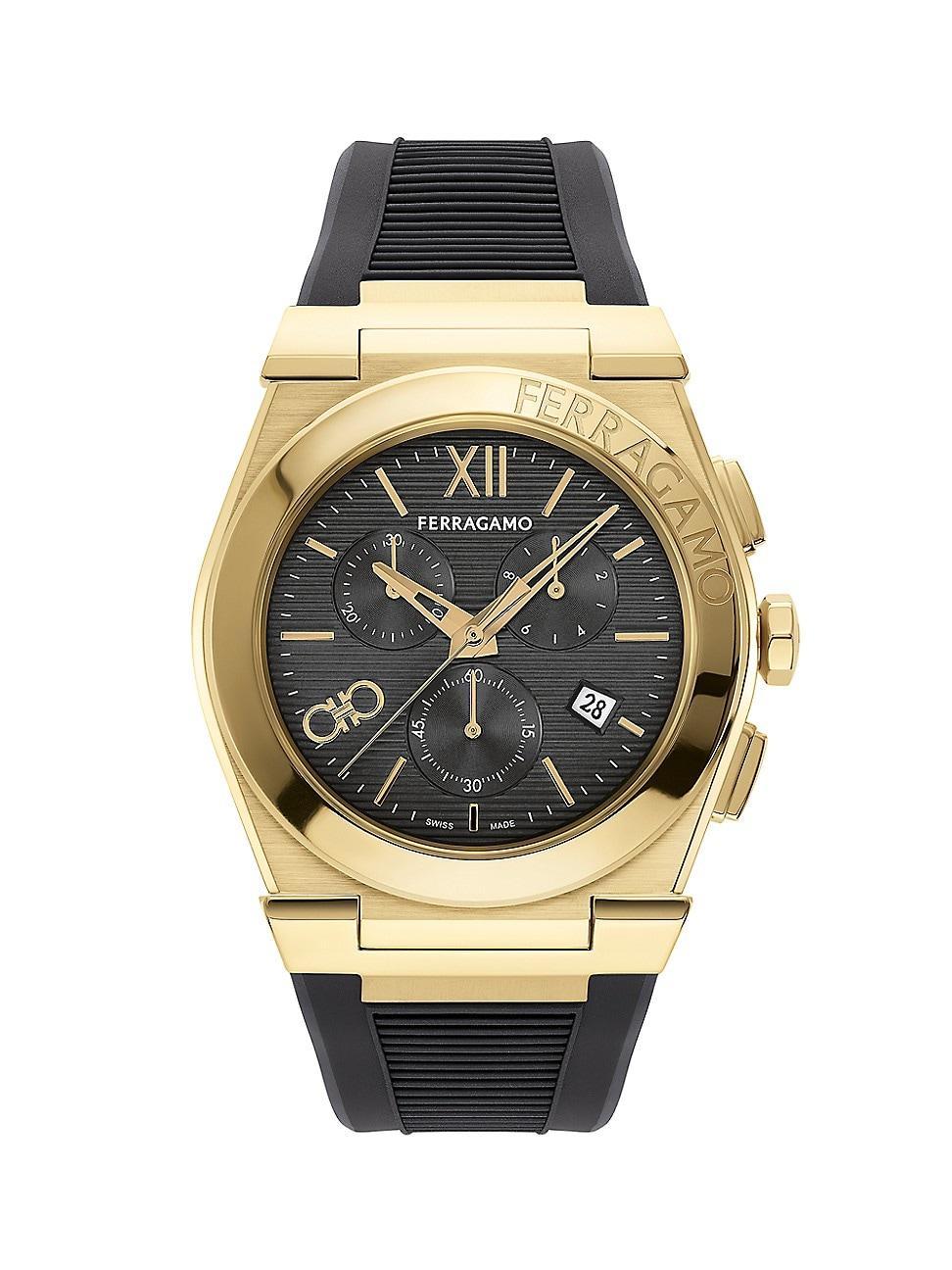 Mens Vega Chrono IP Yellow Gold Rubber-Strap Watch, 42mm Product Image