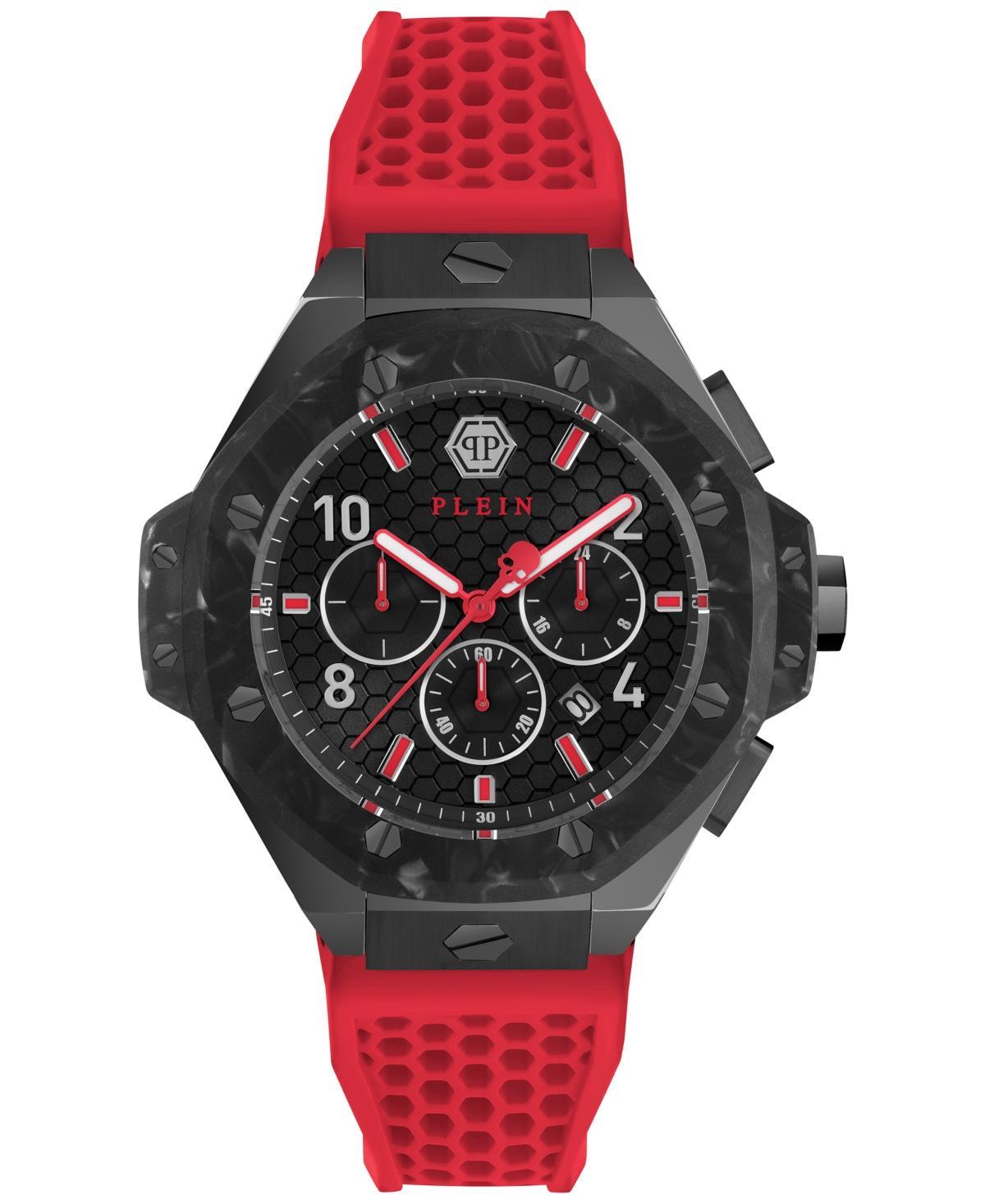 Philipp Plein Mens Chronograph Red Silicone Strap Watch 46mm - Black Product Image