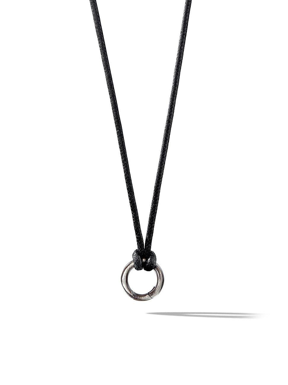 Mens Circle Amulet Necklace in Sterling Silver and Black Wax Cord 1.7mm Product Image