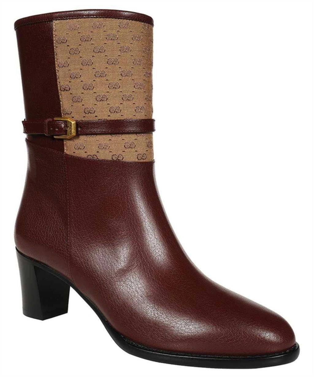 Gg Leather Boots In Bordeaux Product Image