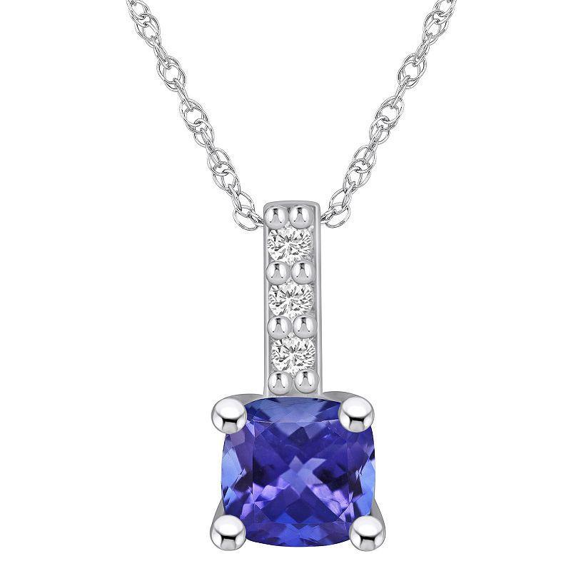 Alyson Layne 14k White Gold Cushion Tanzanite & Diamond Accent Pendant Necklace, Women's, Size: 18", Purple - Size: 18" Product Image