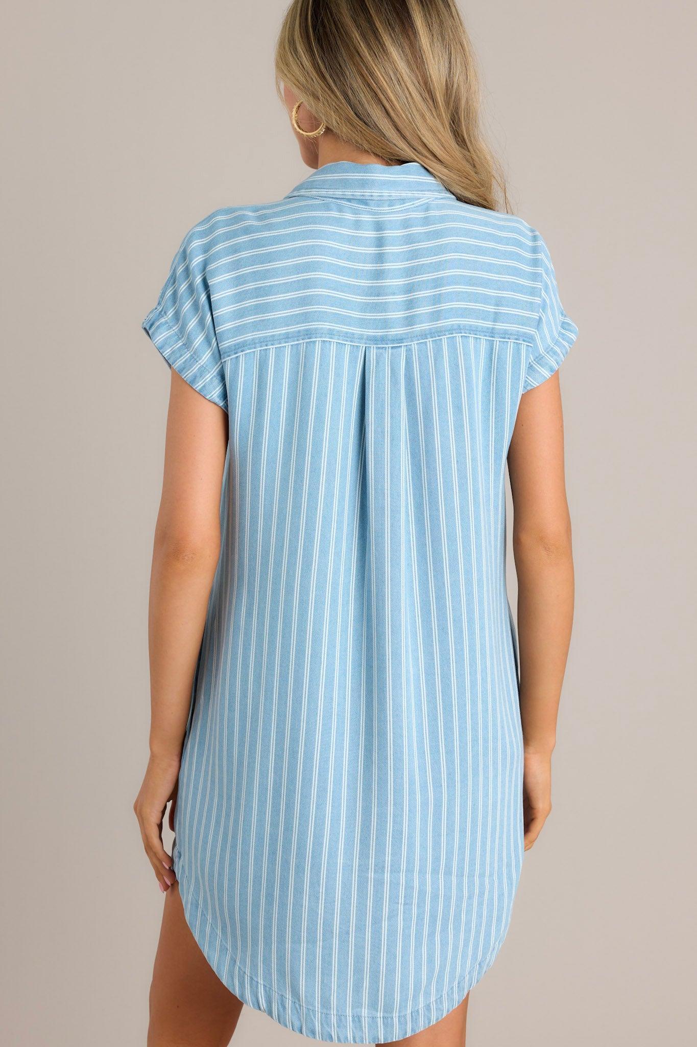 Serene Seas Light Chambray Stripe Mini Dress Product Image