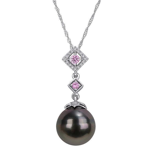 Stella Grace 10k White Gold 1/10 Carat T.W. Diamond, Pink Sapphire & Black Tahitian Cultured Pearl Pendant, Womens White Gold Tone Product Image