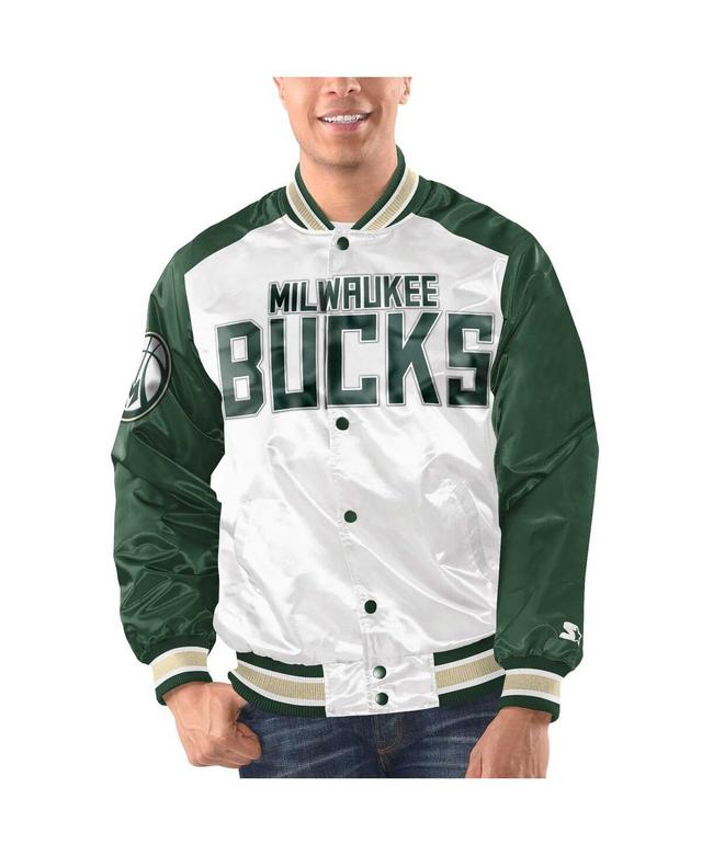 Mens Starter White Milwaukee Bucks Renegade Satin Full-Snap Varsity Jacket - White Product Image