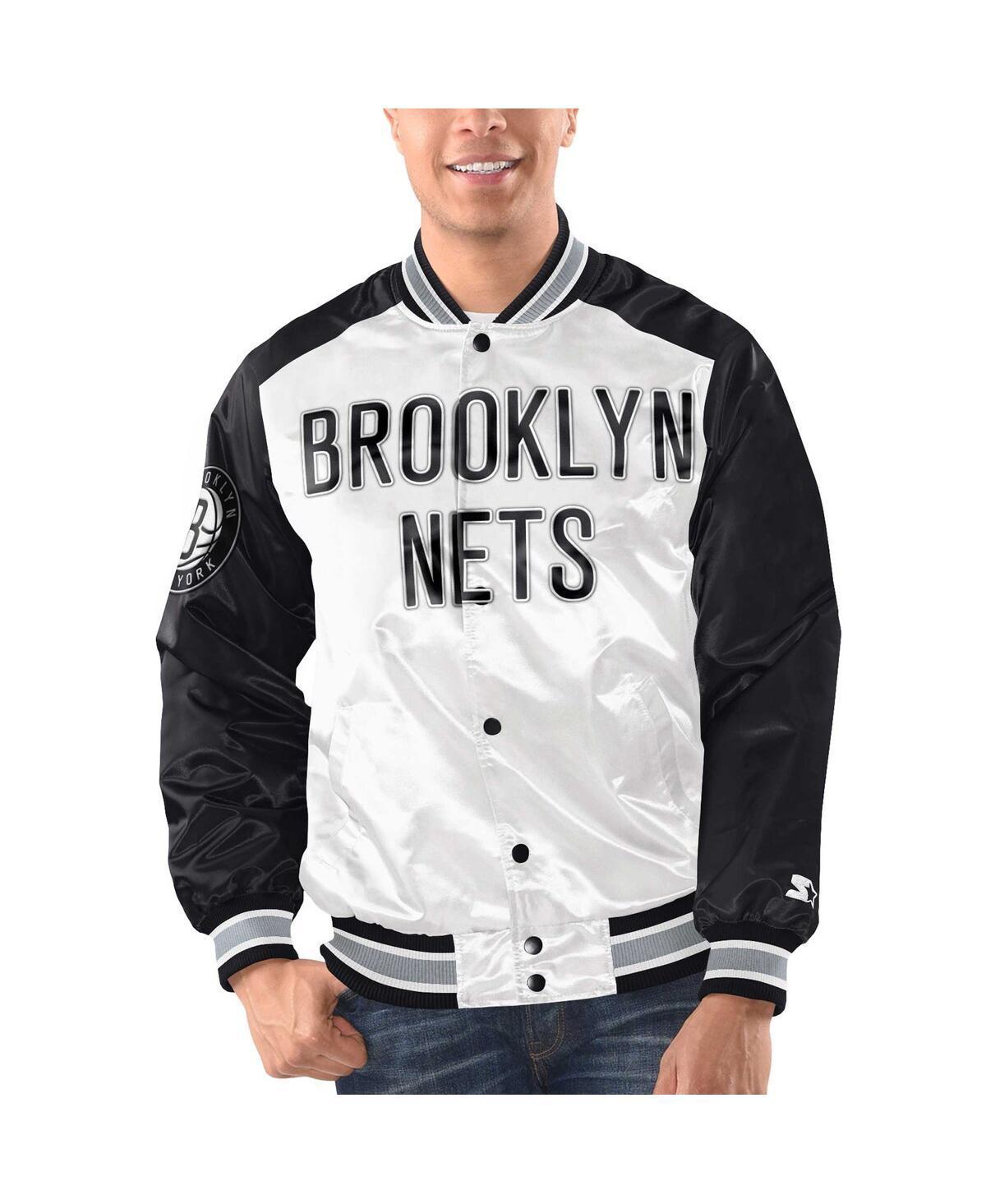 Mens Starter White Brooklyn Nets Renegade Satin Full-Snap Varsity Jacket - White Product Image