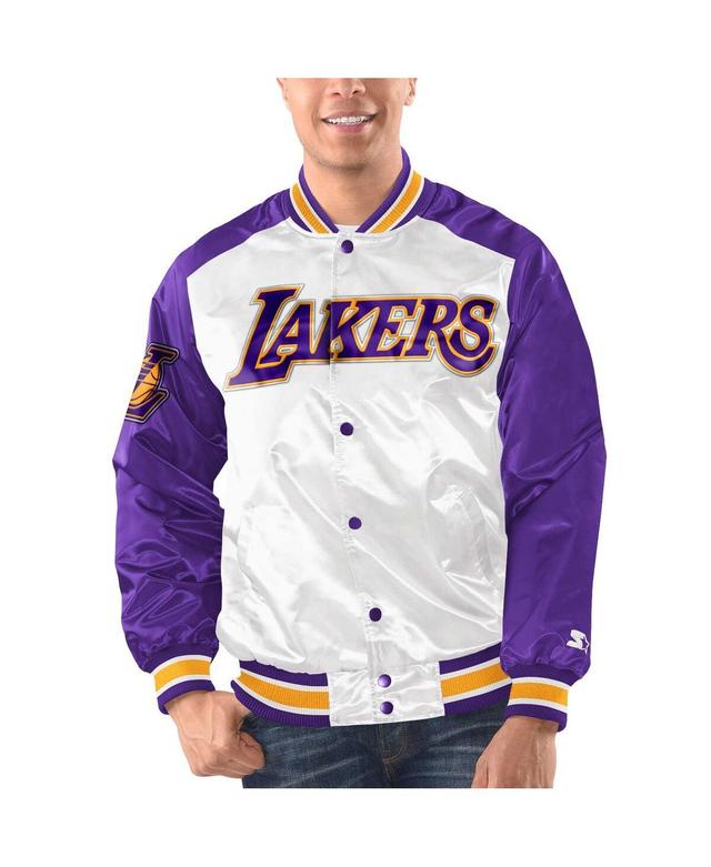 Mens Starter White Los Angeles Lakers Renegade Satin Full-Snap Varsity Jacket - White Product Image