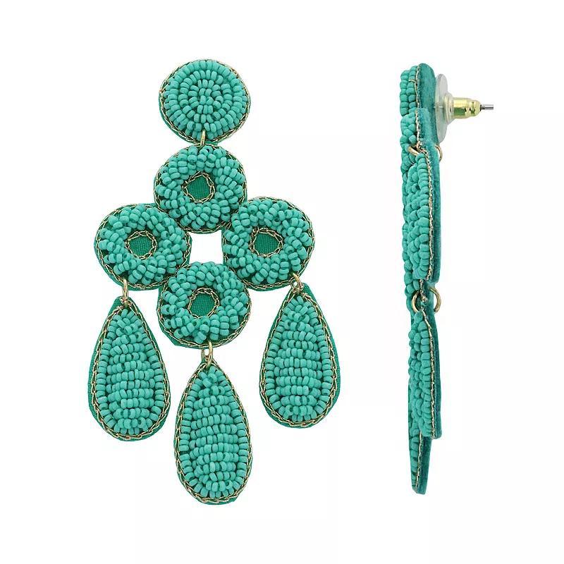 PANNEE BY PANACEA Gold Tone Beaded Blue Chandelier Earrings, Womens product image