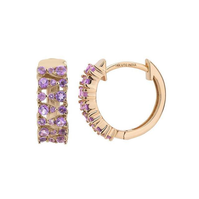 Gemistry 14k Gold Amethyst Hinged Hoop Earrings, Womens Product Image