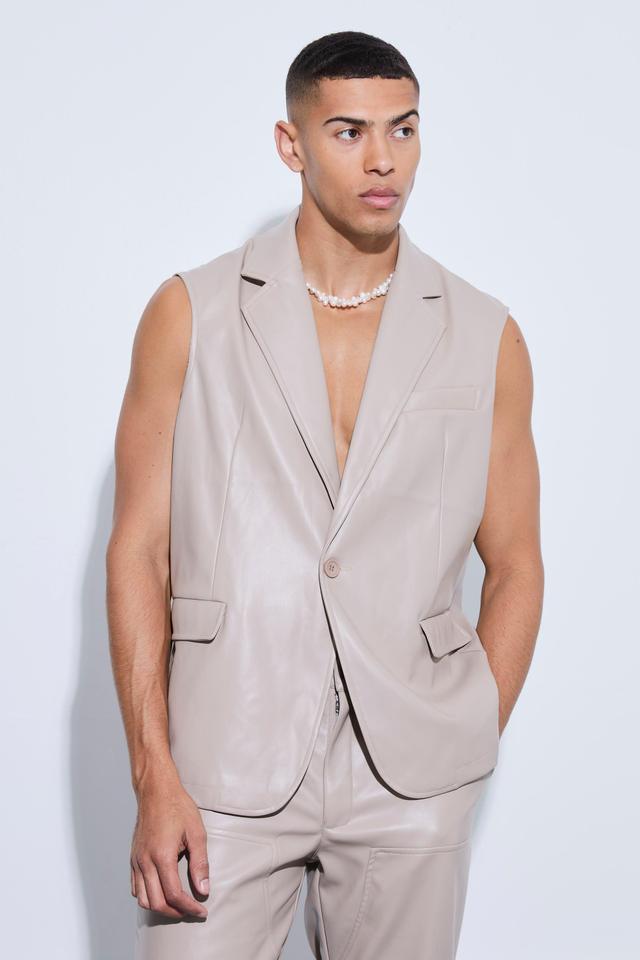 Sleeveless Pu Single Breasted Suit Jacket | boohooMAN USA Product Image