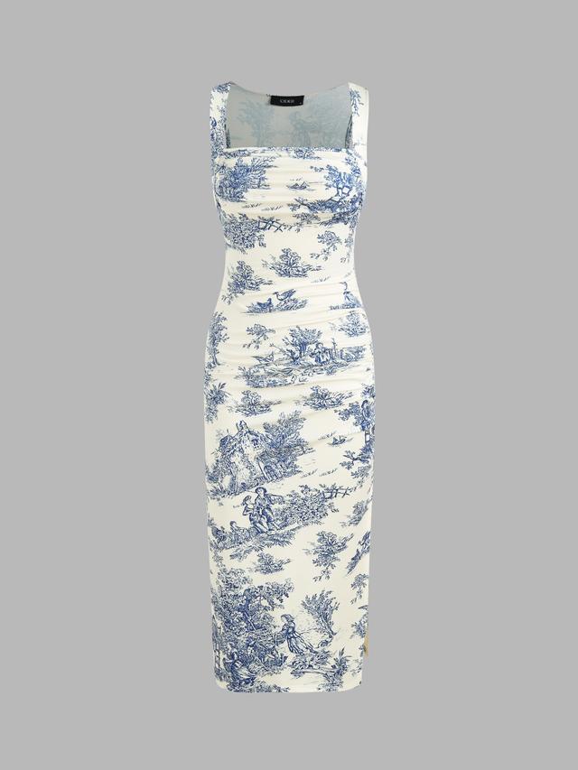 Toile de Jouy Ruched Split Maxi Dress Product Image