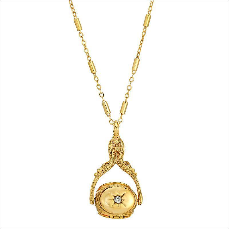 1928 Gold Tone Crystal Three-Sided Spinner Locket Necklace, Womens Product Image