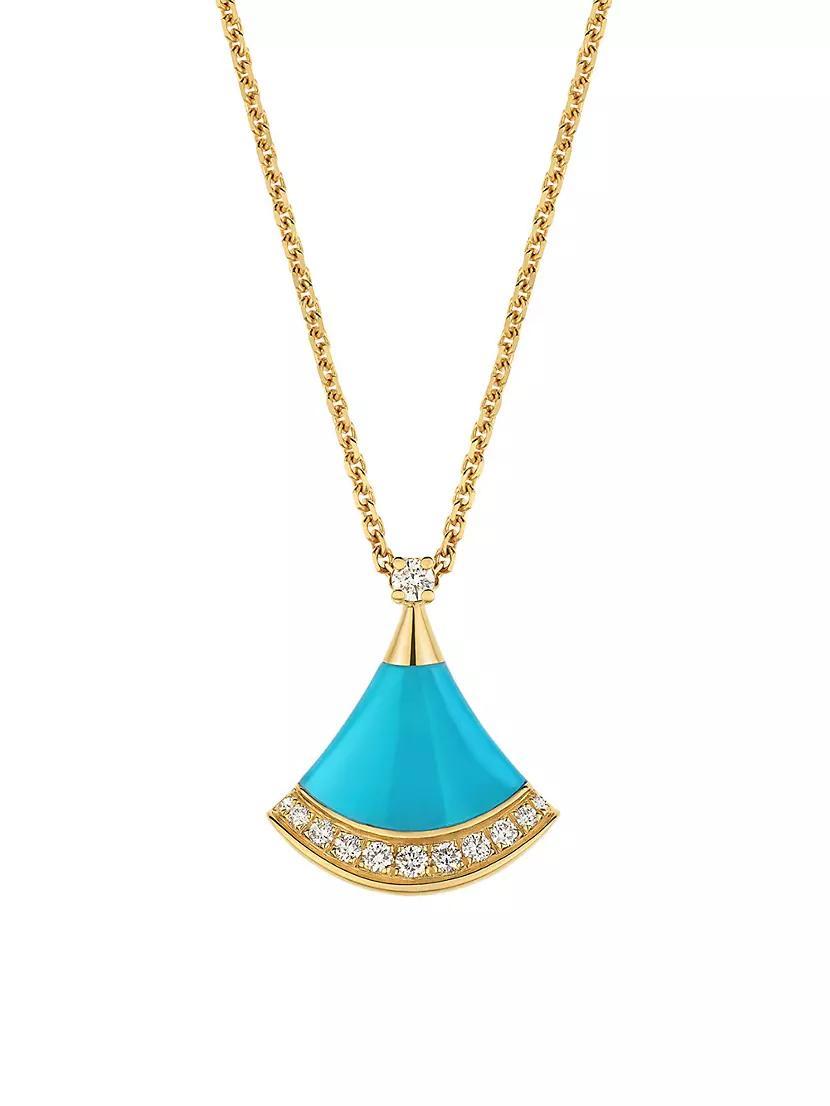 Divas' Dream 18K Yellow Gold, Turquoise & 0.13 TCW Diamond Pendant Necklace Product Image