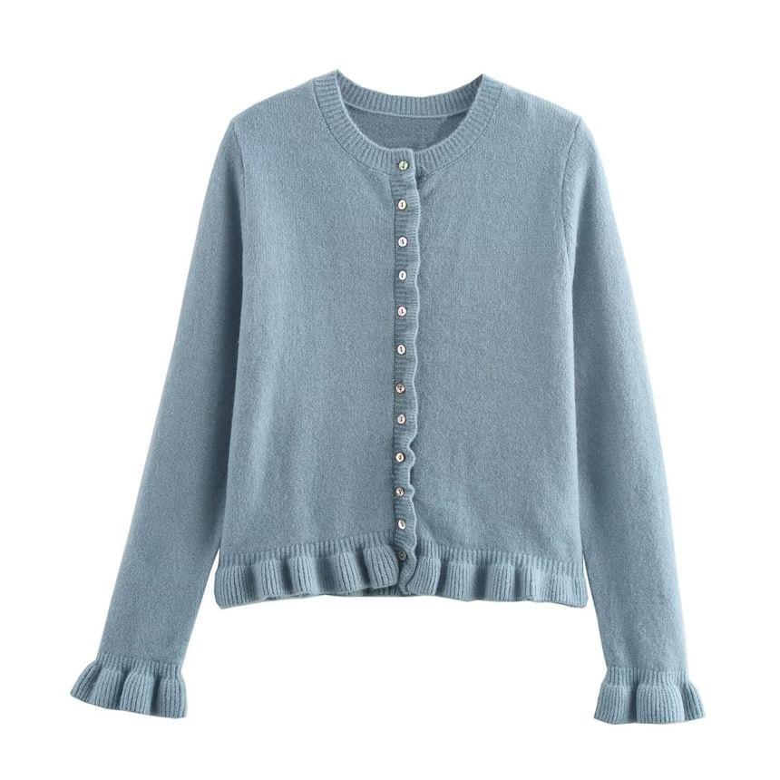 Round Neck Ruffle Trim Cardigan Product Image