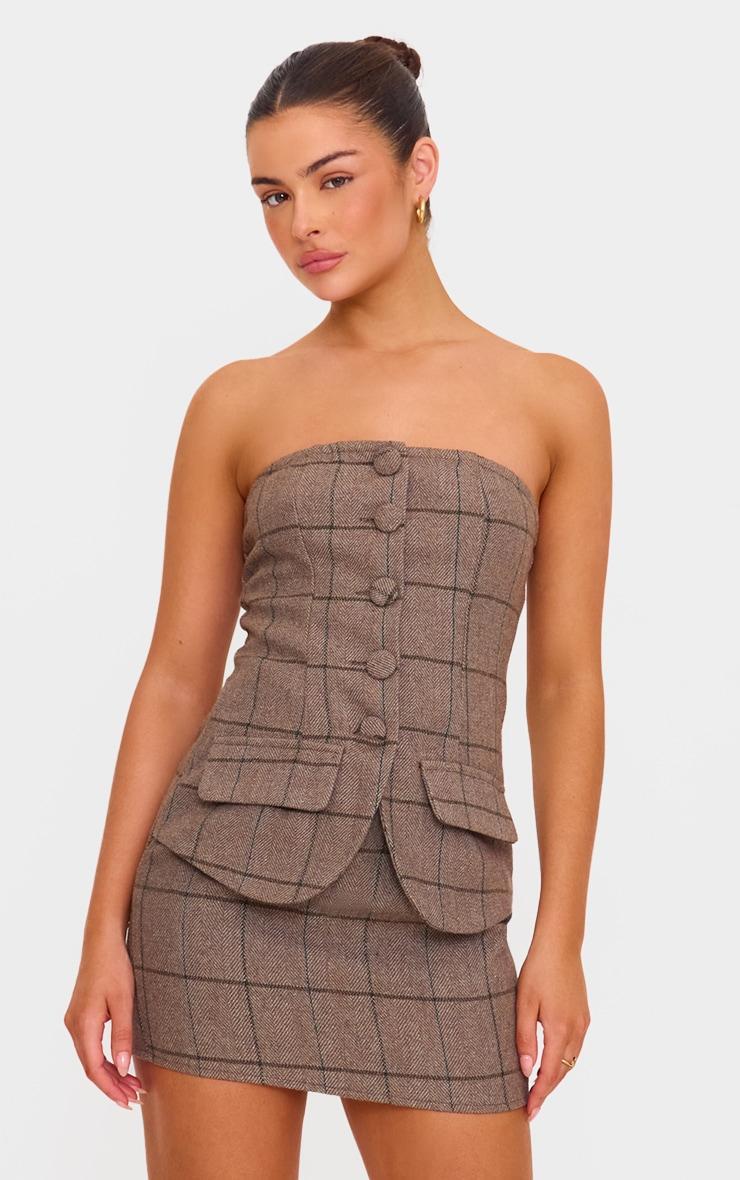 Grey Twill Bandeau Vest Detail Bodycon Dress Product Image