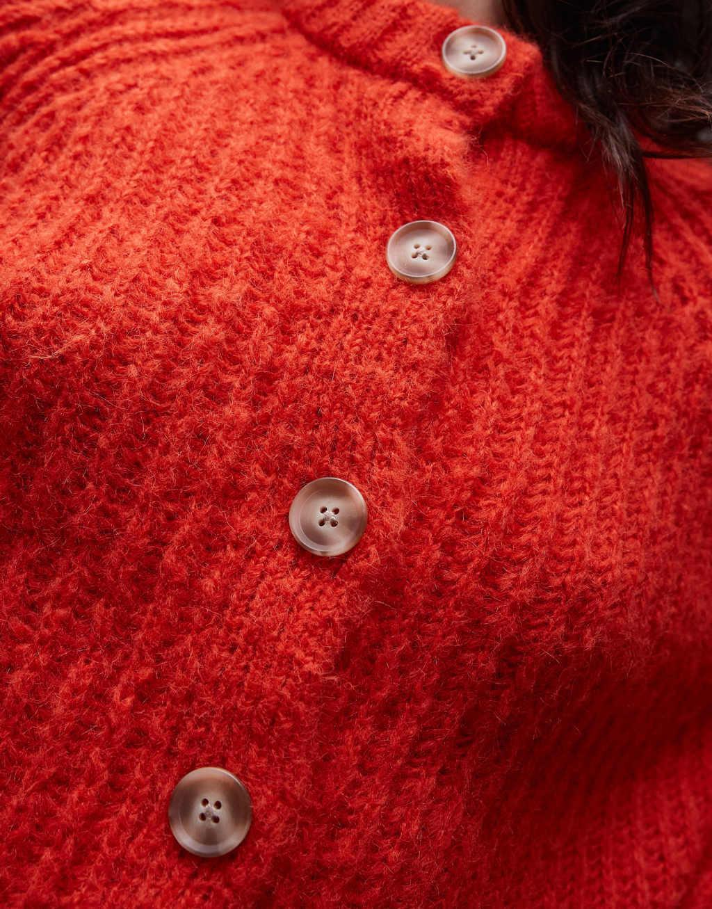 Topshop knitted chunky crew neck cardigan in red Product Image