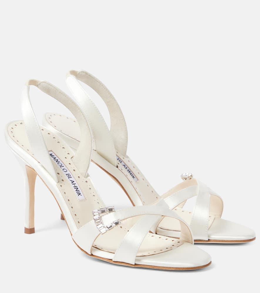 Ramisli Embellished Satin Slingback Sandals In Cream Product Image