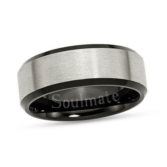 Men's 8.0mm Engravable Brushed Wedding Band in Two-Tone Titanium (1 Line) Product Image