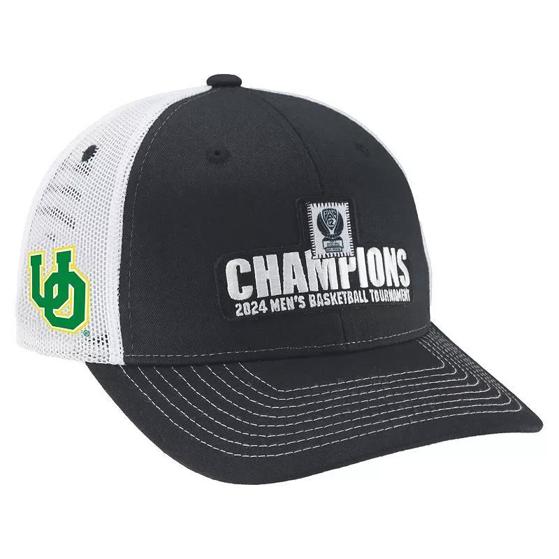 Mens Zephyr Oregon Ducks 2024 Pac-12 Mens Basketball Conference Tournament Champions Locker Room Adjustable Trucker Hat Product Image