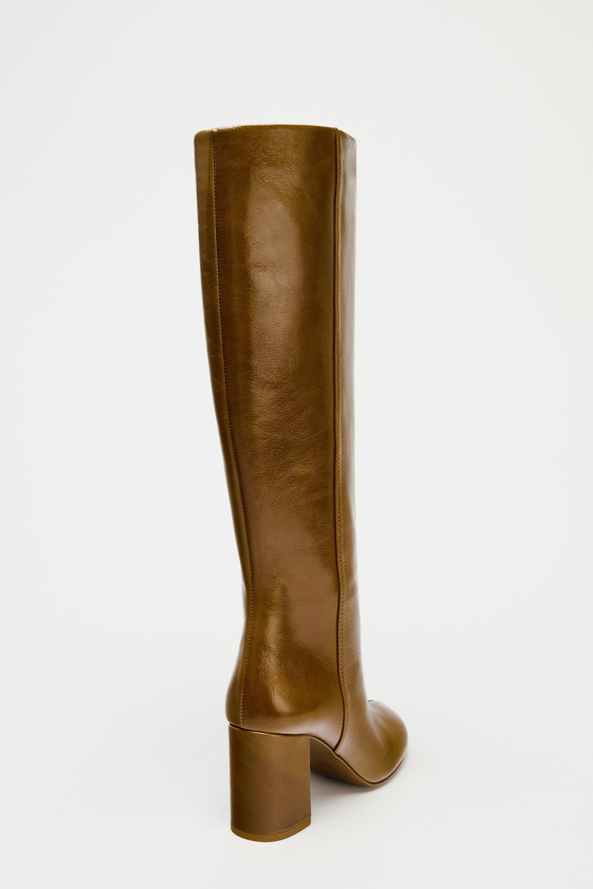 LEATHER BLOCK HEELED BOOTS Product Image