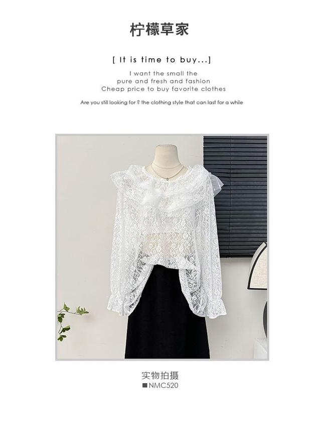 Overfit Ruffled Sheer Lace Blouse Product Image