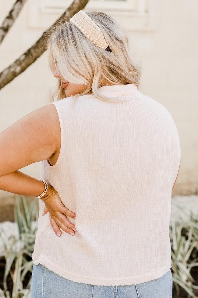 Making Me Blush Gauze Notched Neck Blush Pink Tank FINAL SALE Product Image