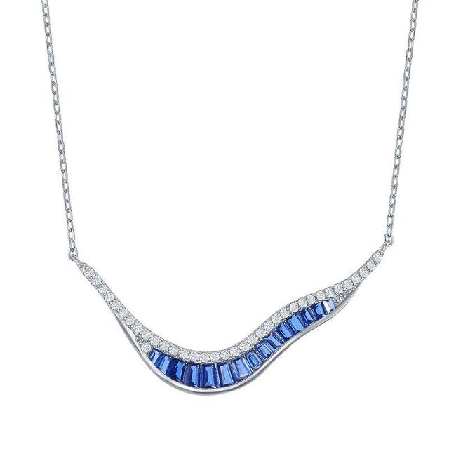 Sterling Silver Blue Cubic Zirconia Abstract Chevron Necklace, Womens Product Image