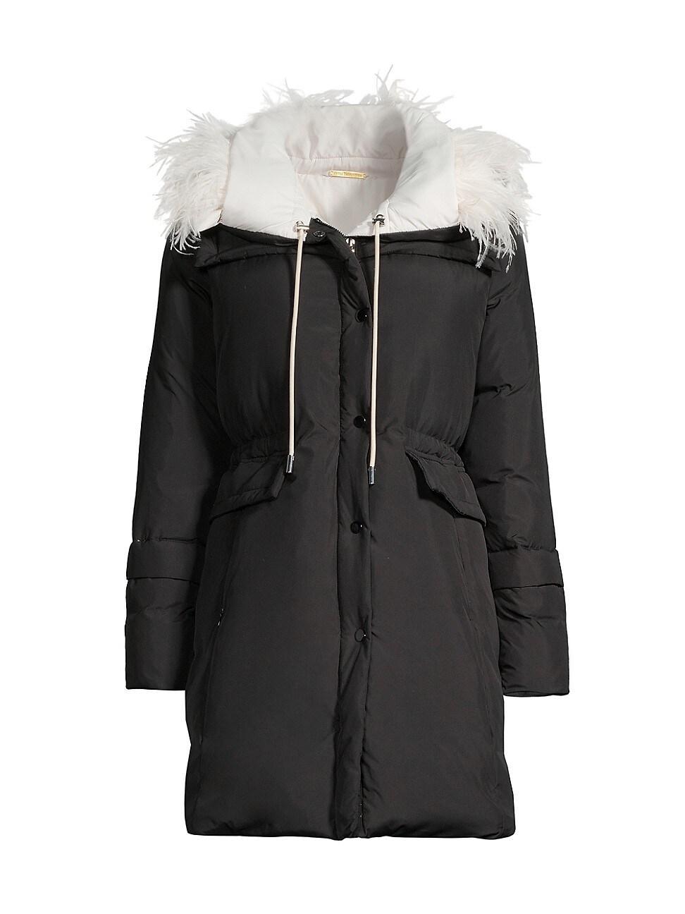 Womens Hayden Hooded Feather-Embellished Coat Product Image