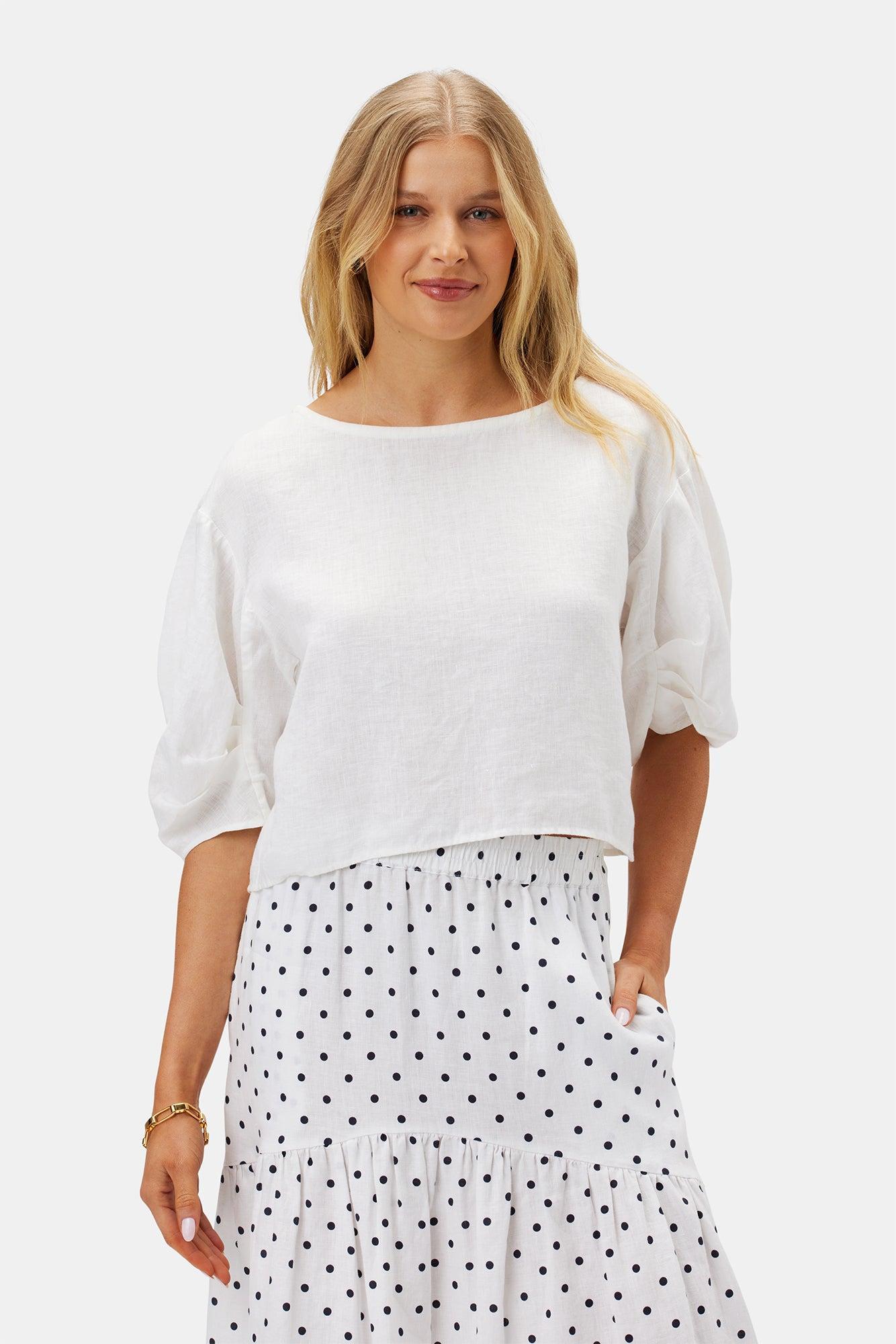 Lilly Pilly Leia Organic Linen Top - White Product Image