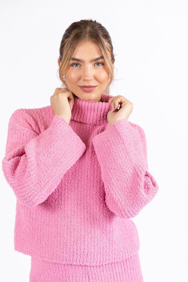 Keep It Comfy Candy Pink Fuzzy Turtleneck Sweater Set Product Image