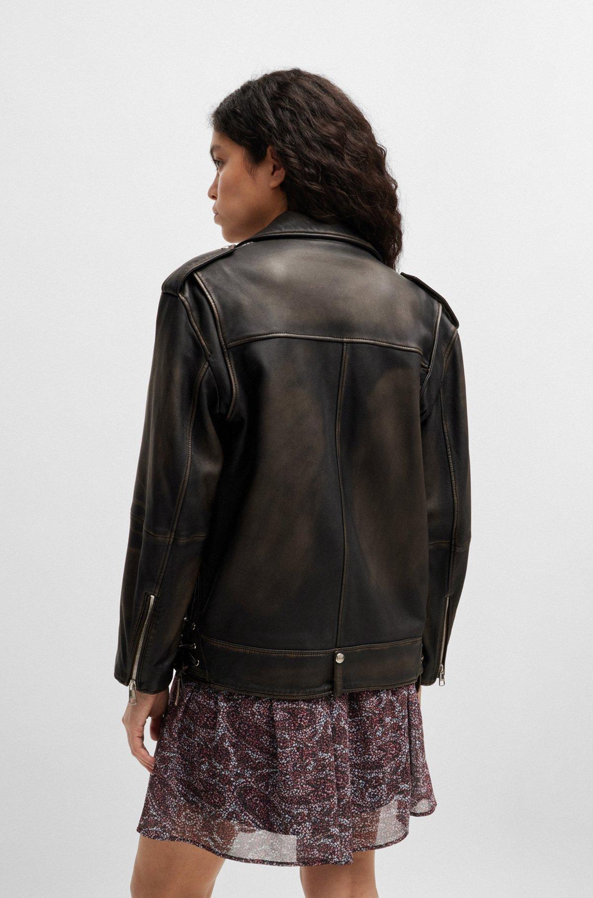 Zip-up leather jacket with signature lining Product Image