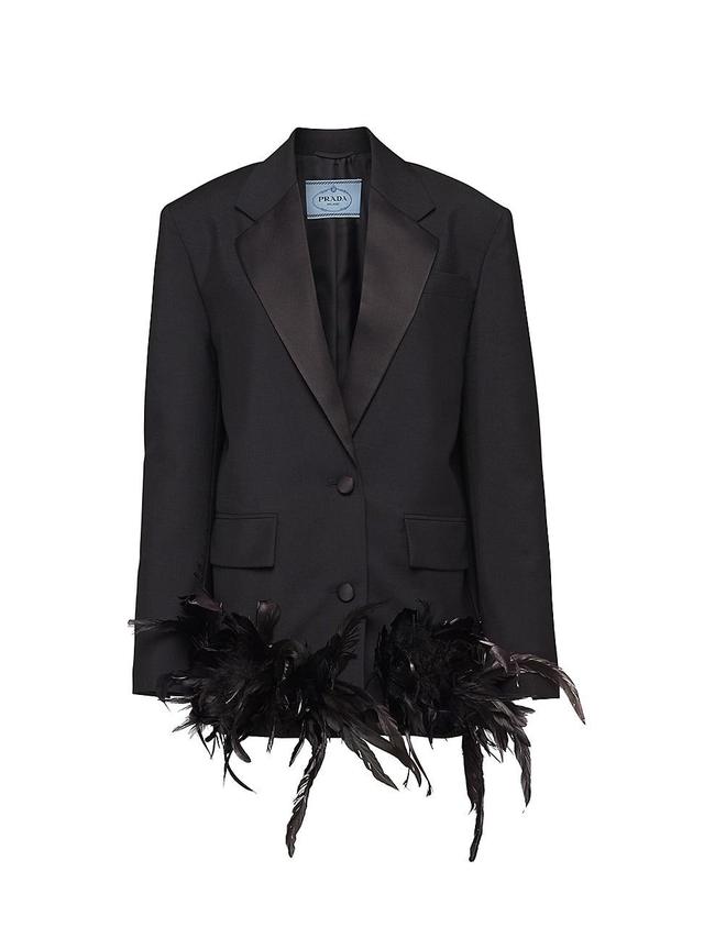 Womens Single-Breasted Kid Mohair Jacket with Feathers Product Image