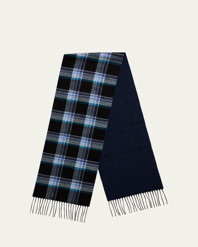 Mens Silk and Cashmere Tartan to Herringbone Scarf Product Image