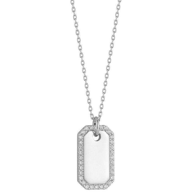 Sunkissed Sterling Cubic Zirconia Halo Tag Necklace, Womens Silver Tone Product Image