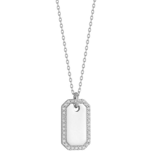 Sunkissed Sterling Cubic Zirconia Halo Tag Necklace, Womens Silver Tone Product Image