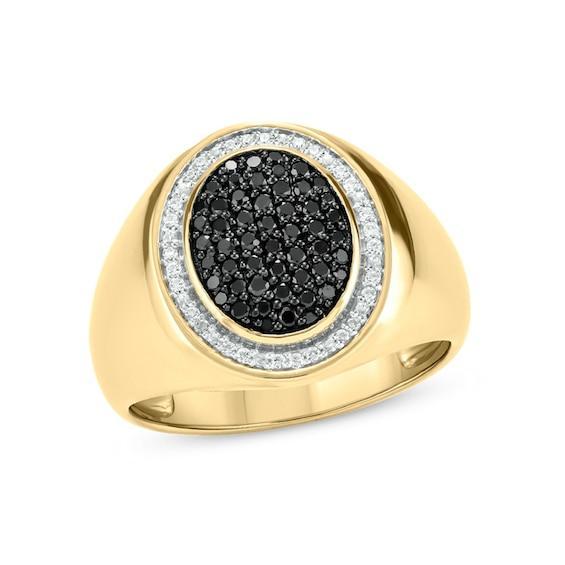 Men's 1/3 CT. T.w. Oval Composite Enhanced Black and White Diamond Frame Signet Ring in 10K Gold Product Image