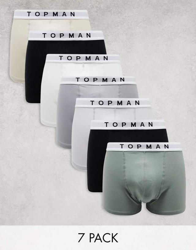 Topman 7 pack trunks in black, white, gray, light gray, stone and green with white waistband Product Image