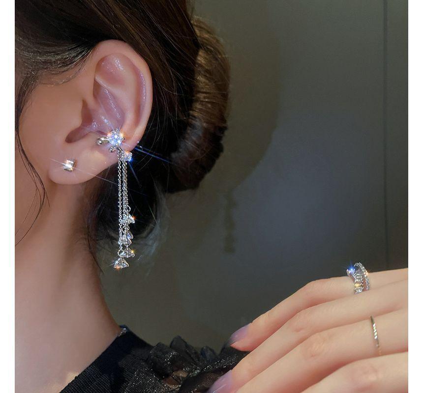 Rhinestone Fringed Alloy Cuff Earring Product Image