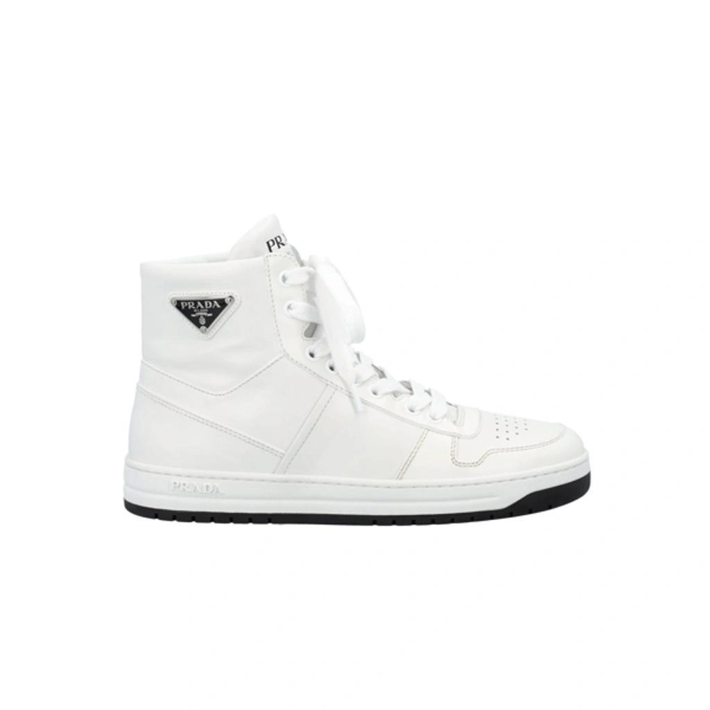 Perforated Triangle-logo High-top Sneakers In Bianco Nero Product Image