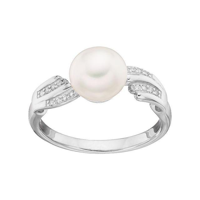 Sterling Silver Freshwater Cultured Pearl & Cubic Zirconia Ring, Womens White Product Image