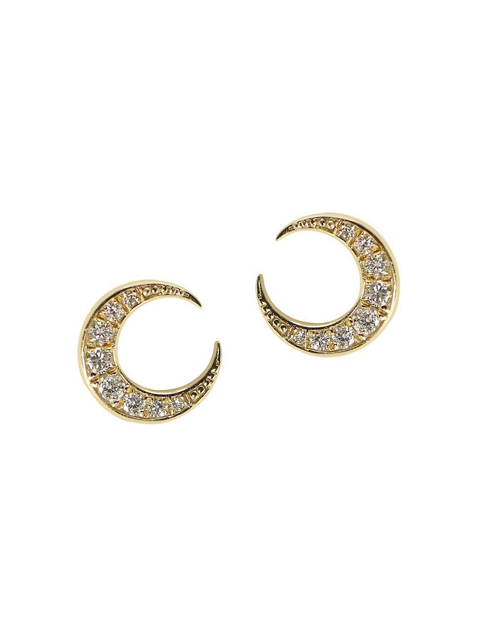 Womens Garden Of Eden 14K Yellow Gold & 0.16 TCW Natural Diamond Crescent Moon Stud Earrings Product Image