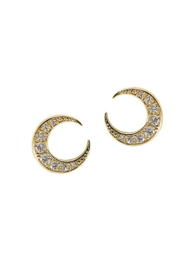 Womens Garden Of Eden 14K Yellow Gold & 0.16 TCW Natural Diamond Crescent Moon Stud Earrings Product Image