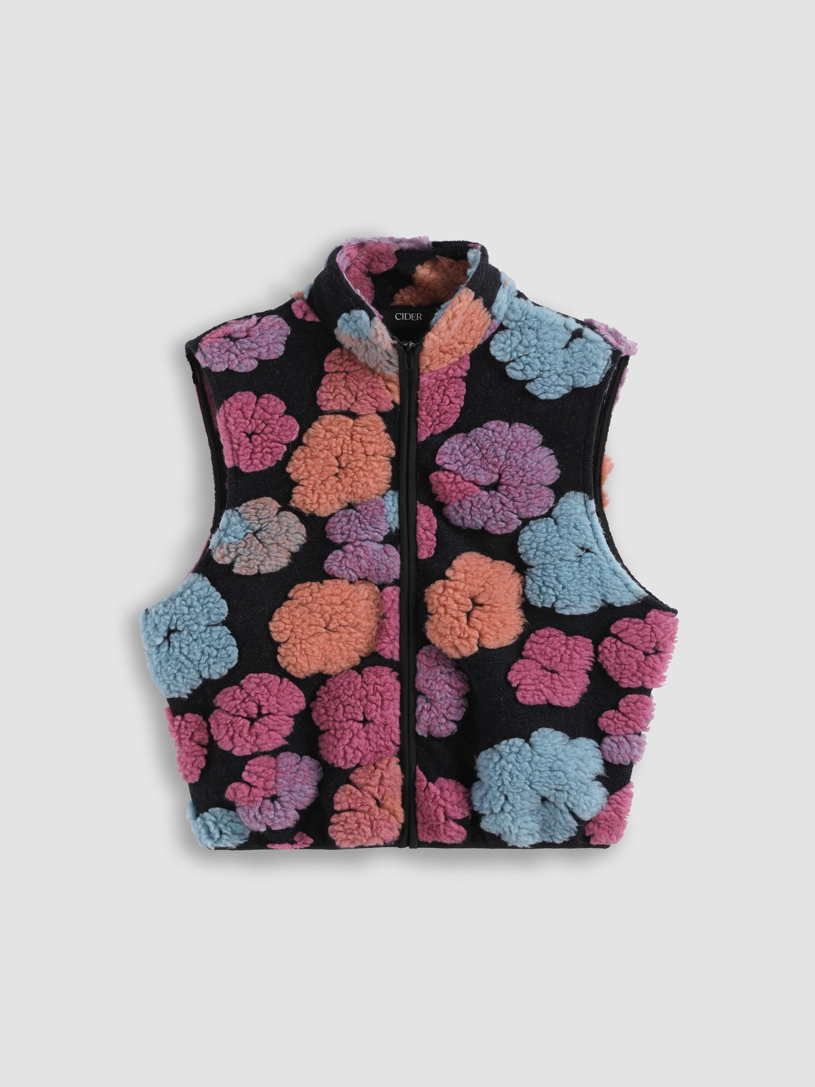 Turtle Neck Floral Pattern Zipper Vest product image