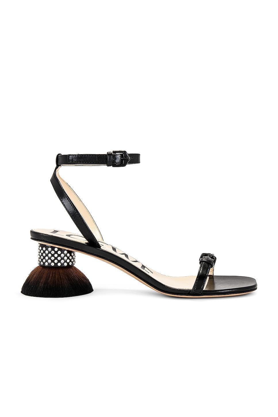 Loewe Petal Brush Heel Sandal in Black - Black. Size 37 (also in 36). Product Image