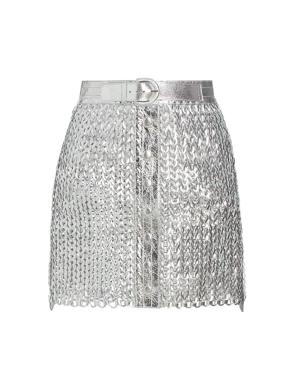 Womens Knight Knit Metallic Leather Miniskirt Product Image