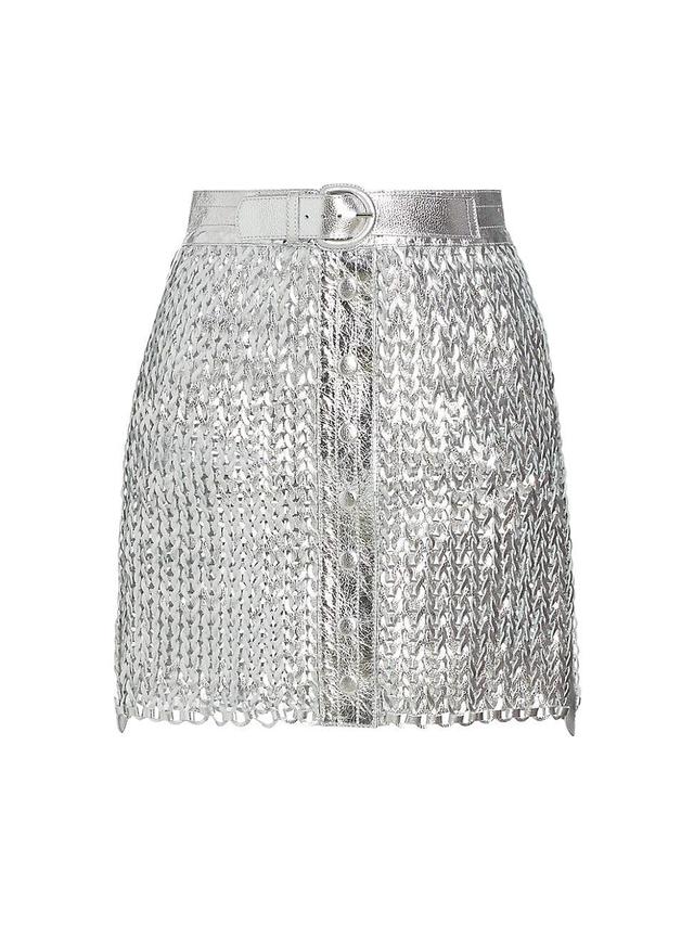 Womens Knight Knit Metallic Leather Miniskirt Product Image