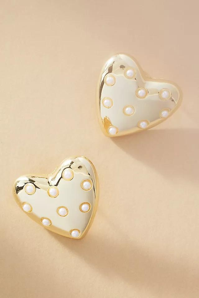 Pearl-Embellished Heart Earrings Product Image