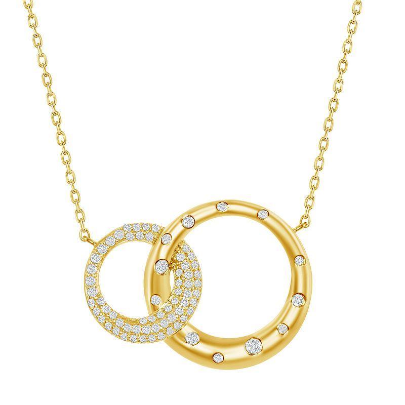 14k Gold Over Silver Interlocking Cubic Zirconia Circle Necklace, Womens Gold Tone Product Image