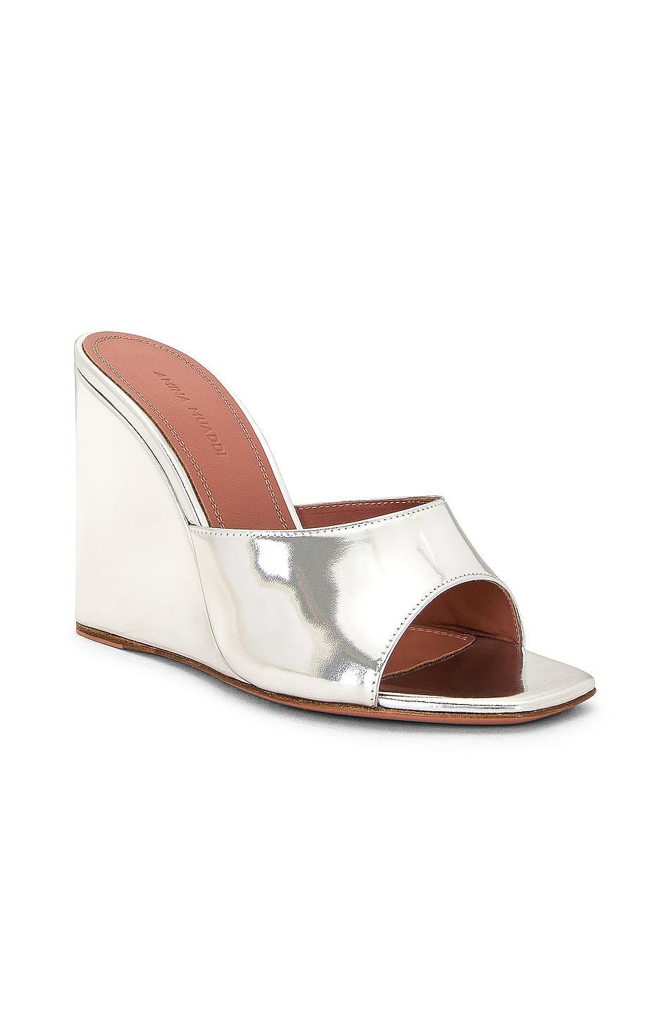 AMINA MUADDI Lupita Mirror Wedge in Silver - Metallic Silver. Size 40 (also in 35, 35.5, 38.5). Product Image