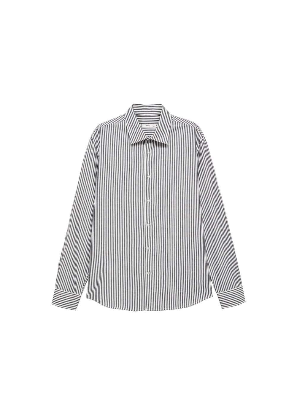 MANGO MAN - Regular-fit striped cotton-linen shirt charcoalMen Product Image