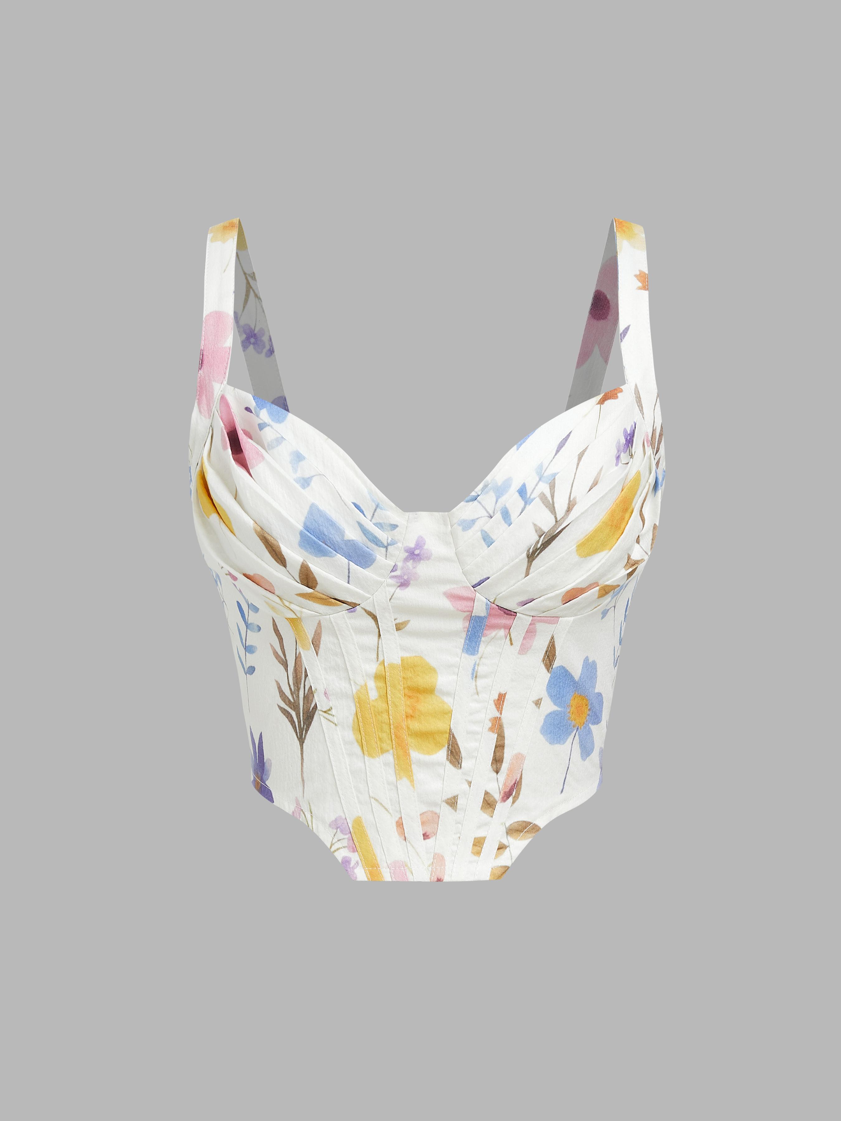 Color Floral Corset Tank Crop Top Product Image